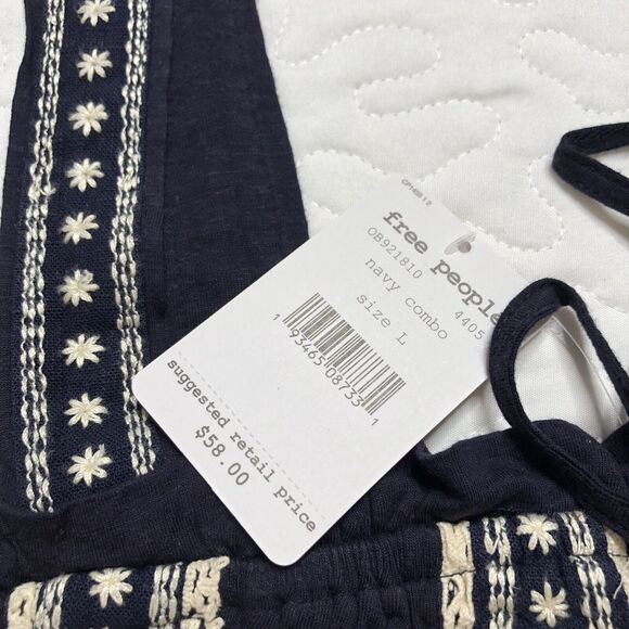 Free People Bohemian Embroidery Ruffled Fixed Strap Hill Crop Top L OB921810 - Picture 2 of 7